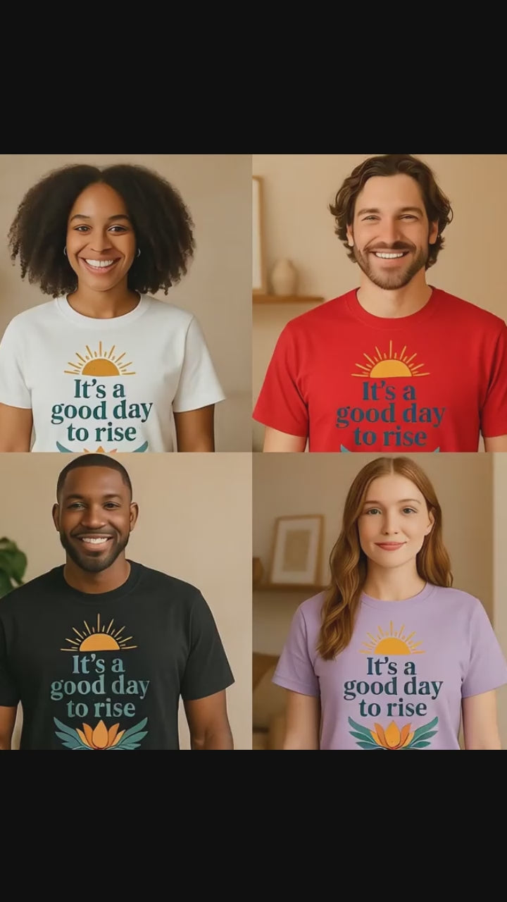 Organic ribbed neck t-shirt "It's a good day to rise" - Unisex - Light/Bright colours
