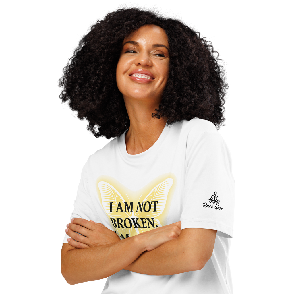 Inspirational organic ribbed neck white t-shirt - Whispers of Light Collection - Unisex - Raíz Libre