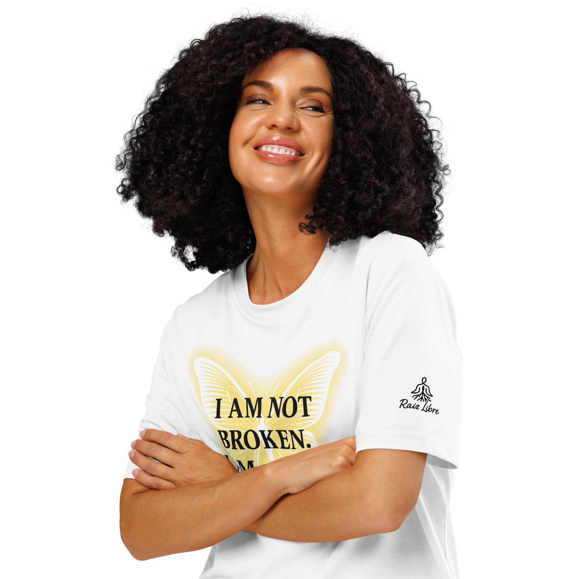 Inspirational organic ribbed neck white t-shirt - Whispers of Light Collection - Unisex - Raíz Libre