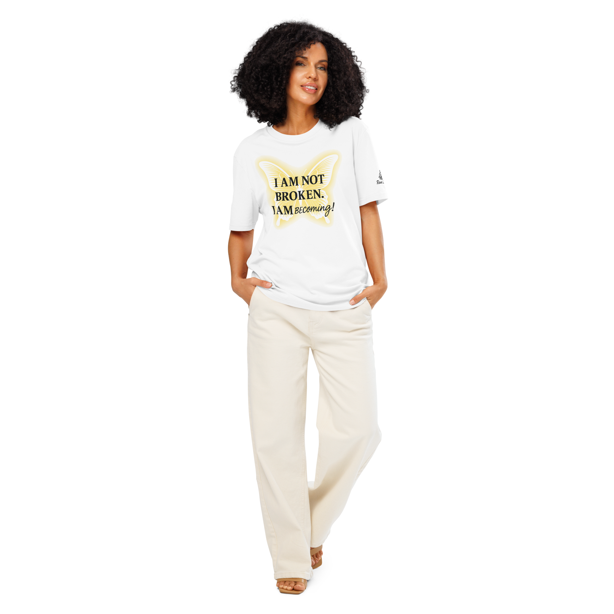 Inspirational organic ribbed neck white t-shirt - Whispers of Light Collection - Unisex - Raíz Libre