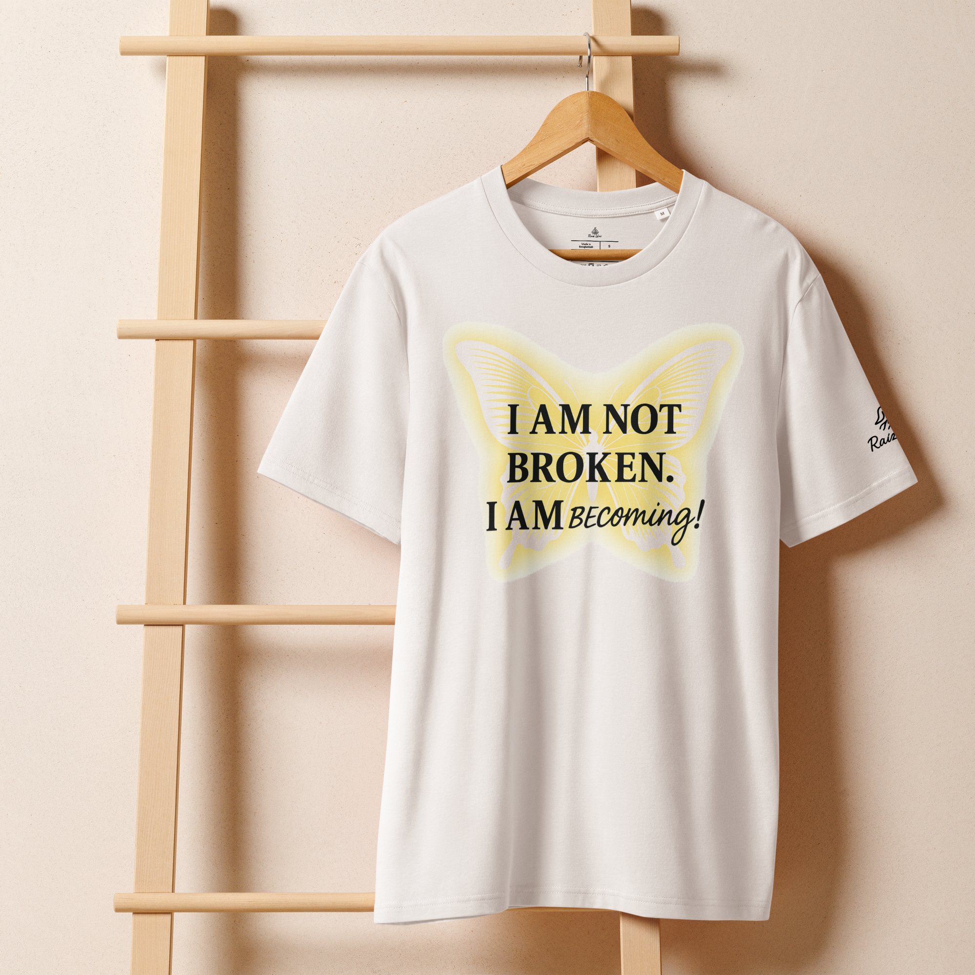 Inspirational organic ribbed neck white t-shirt - Whispers of Light Collection - Unisex - Raíz Libre