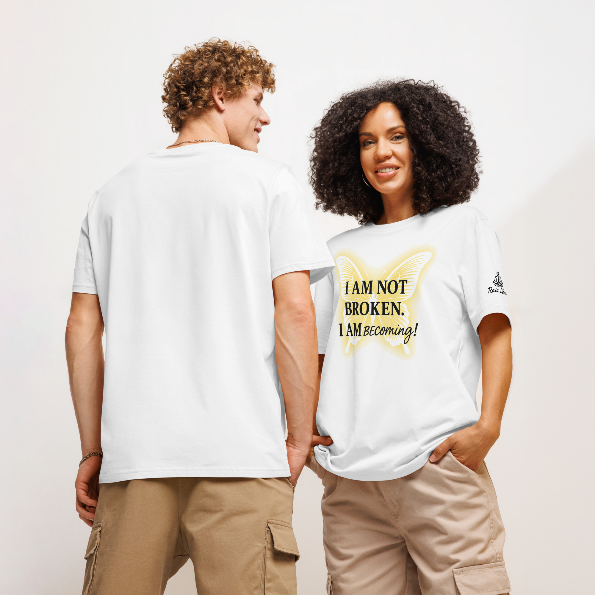 Inspirational organic ribbed neck white t-shirt - Whispers of Light Collection - Unisex - Raíz Libre