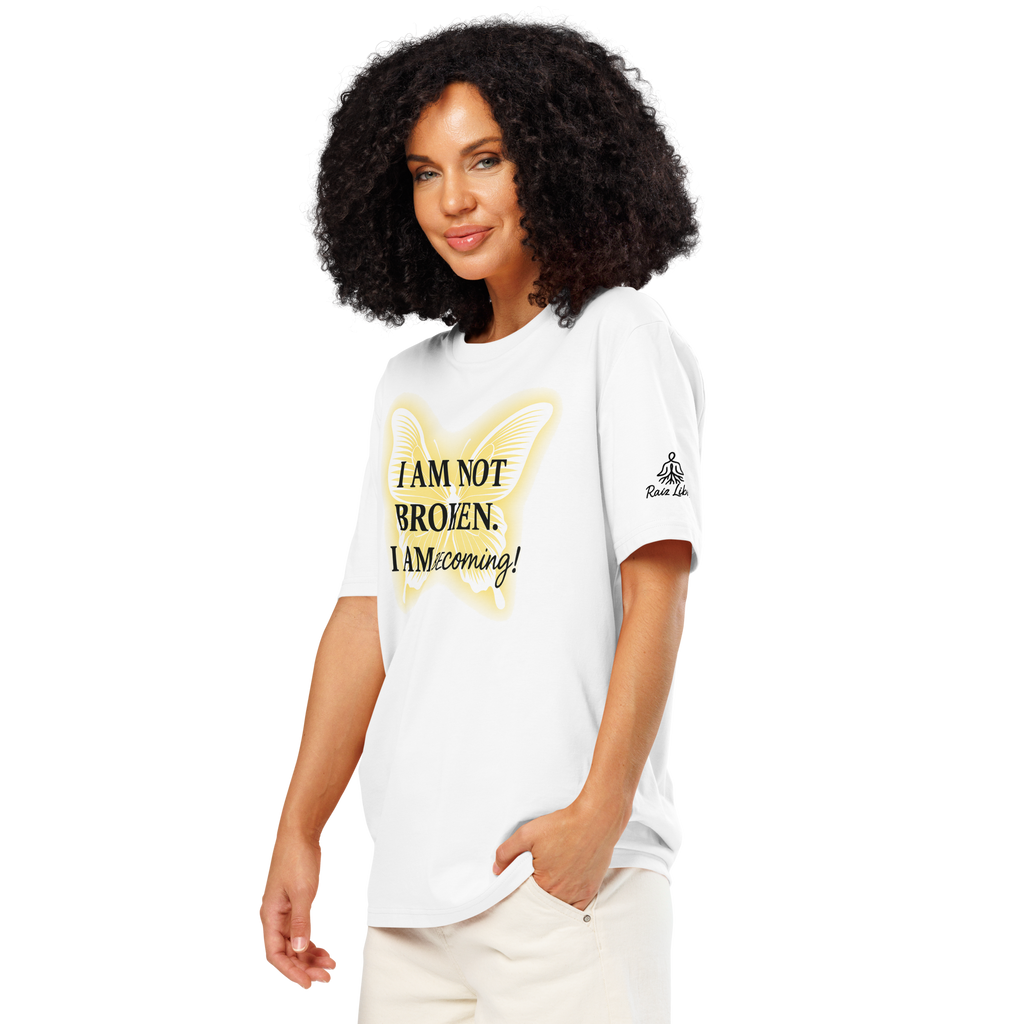 Inspirational organic ribbed neck white t-shirt - Whispers of Light Collection - Unisex - Raíz Libre