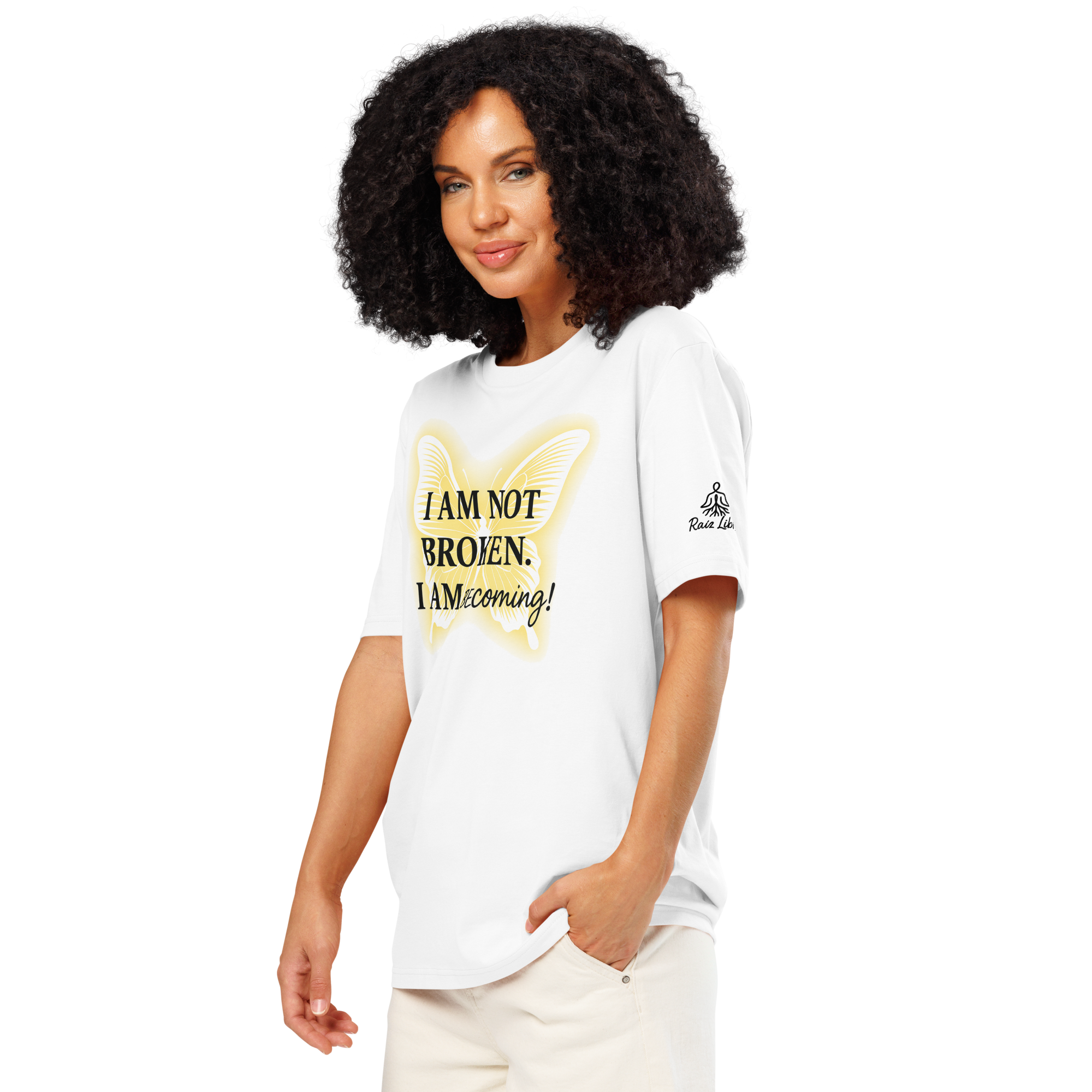 Inspirational organic ribbed neck white t-shirt - Whispers of Light Collection - Unisex - Raíz Libre
